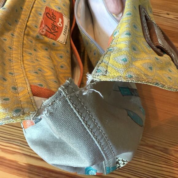 FOSSIL Key-Per Tote Gray Coated Canvas Shoulder Bag Purse City Birds GUC - Picture 15 of 16